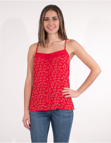 Viscose top with lace back polyester eclat print