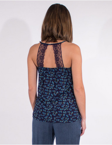Viscose top with lace back polyester eclat print