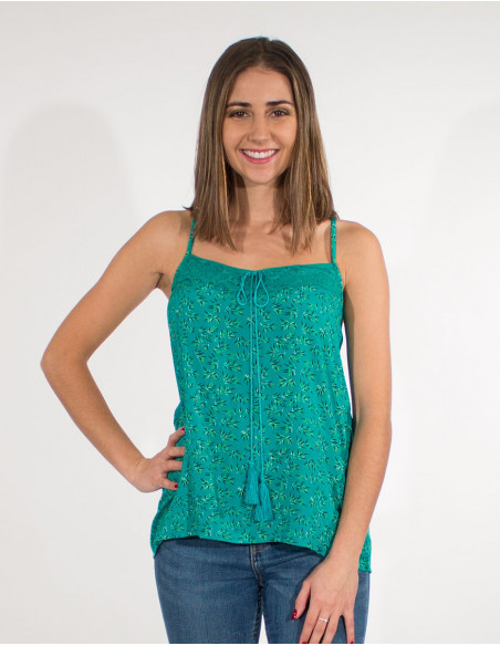 Viscose top with lace back polyester eclat print