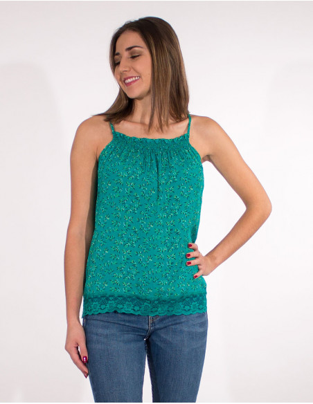 Top Viscose Bretelles Bas Dentelle Polye