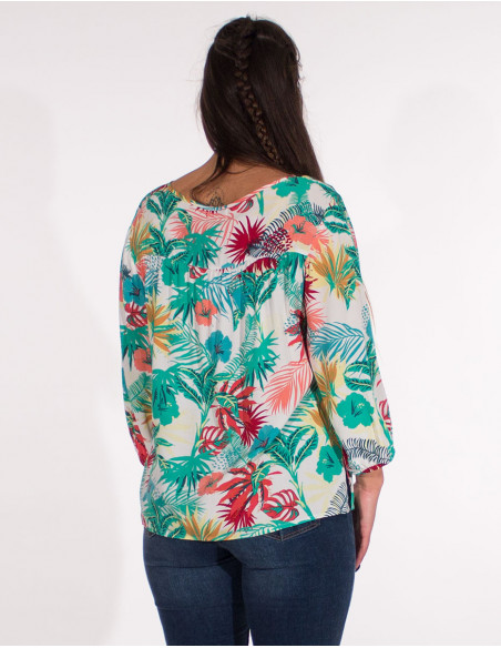 3/4 sleeves vegetal print viscose blouse
