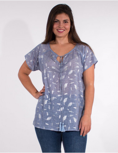 Cotton voile blouse with silver leaf pads