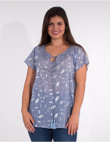 Cotton voile blouse with silver leaf pads