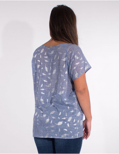 Cotton voile blouse with silver leaf pads