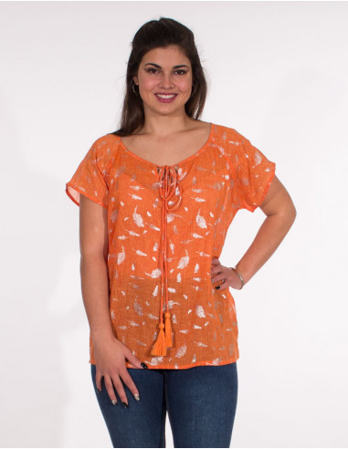 Cotton voile blouse with silver leaf pads