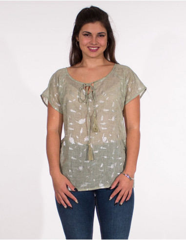 Cotton voile blouse with silver leaf pads