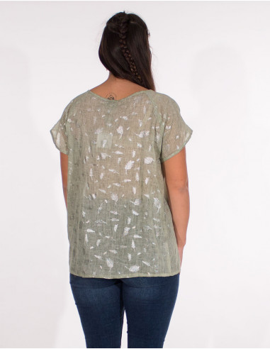 Cotton voile blouse with silver leaf pads