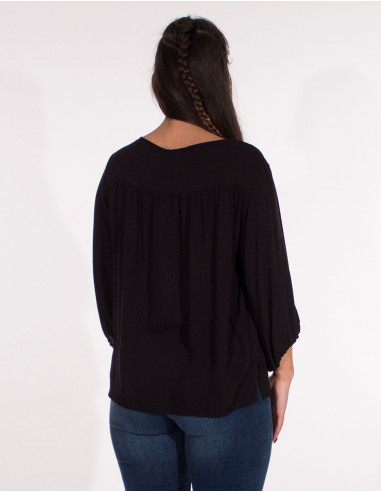 Plain 3/4 sleevesd viscose blouse