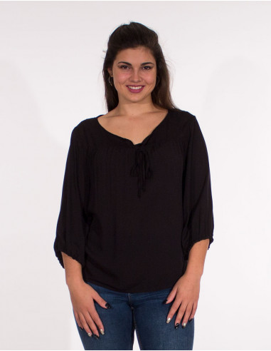 Plain 3/4 sleevesd viscose blouse