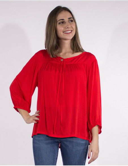 Plain 3/4 sleevesd viscose blouse