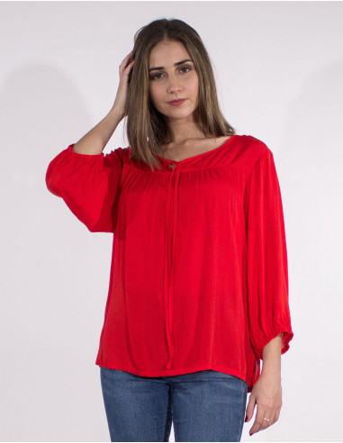 Plain 3/4 sleevesd viscose blouse