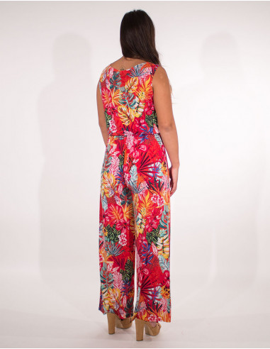Sleeveless 96% polyester 4% elastane knitted jumpsuit print paradise