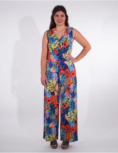 Sleeveless 96% polyester 4% elastane knitted jumpsuit print paradise