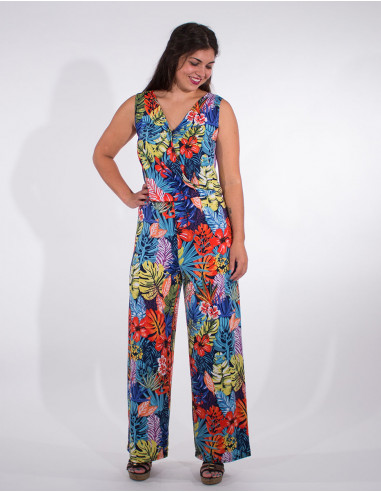 Sleeveless 96% polyester 4% elastane knitted jumpsuit print paradise