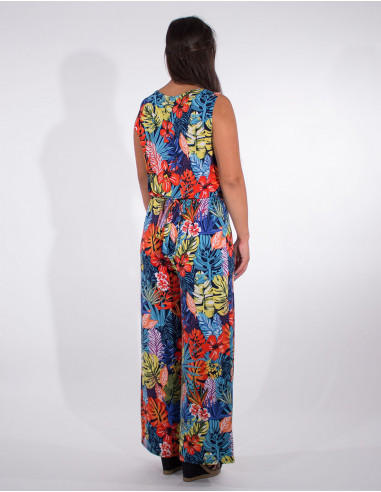 Sleeveless 96% polyester 4% elastane knitted jumpsuit print paradise