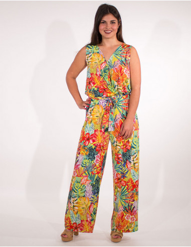 Sleeveless 96% polyester 4% elastane knitted jumpsuit print paradise