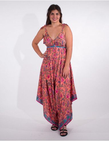 Long playsuit polyester straps sari delta print