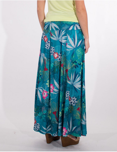 Long knitted skirt 95% polyester 5% elastane printed hibiscus
