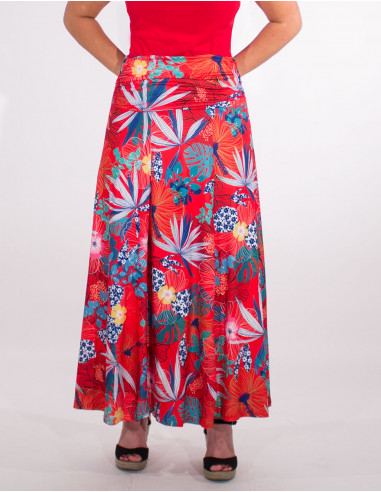 Long knitted skirt 95% polyester 5% elastane printed hibiscus