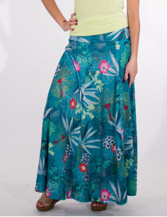 Long knitted skirt 95% polyester 5% elastane printed hibiscus