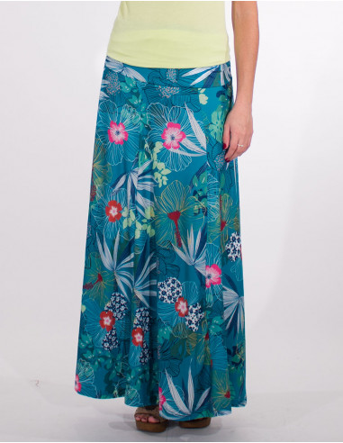 Long knitted skirt 95% polyester 5% elastane printed hibiscus