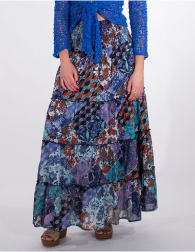 Long hania printed with lining cotton voile skirt