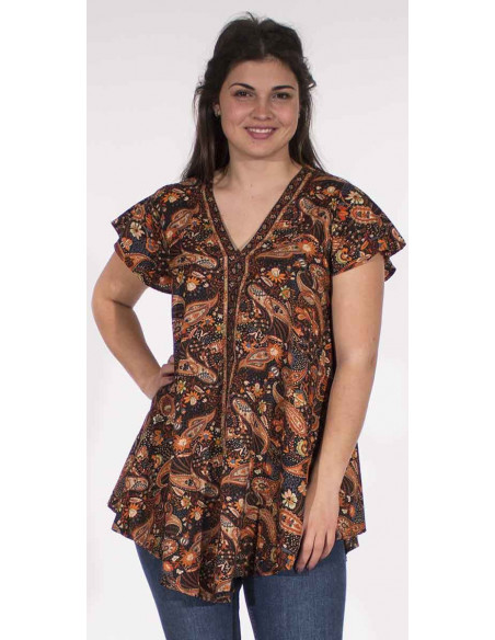 Chemisier Polyester Manches Courtes Sari