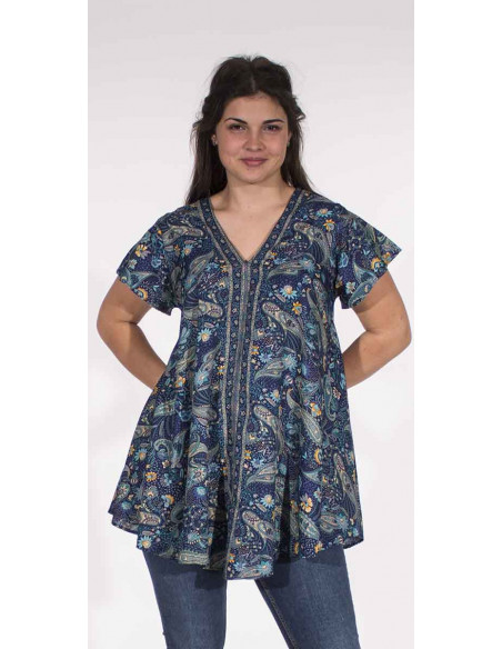 Chemisier Polyester Manches Courtes Sari