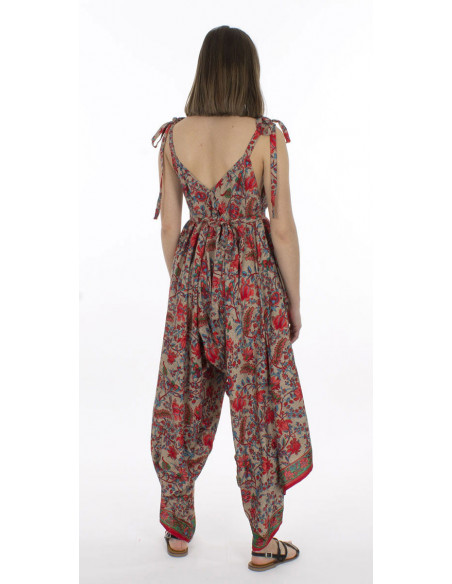 Long playsuit polyester straps sari delta print