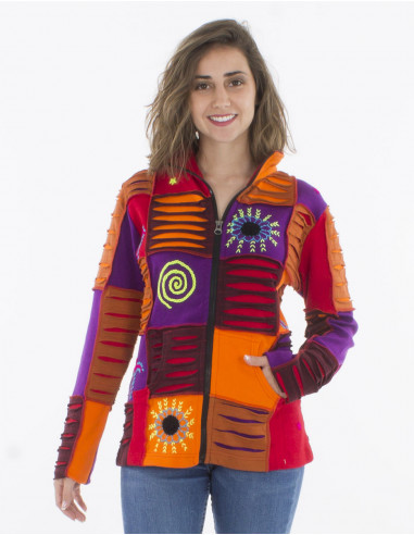 Knitted cotton jacket patchwork with collar