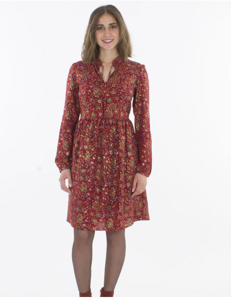 Polyester dress with lining and "golden india" print