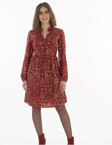 Polyester dress with lining and "golden india" print