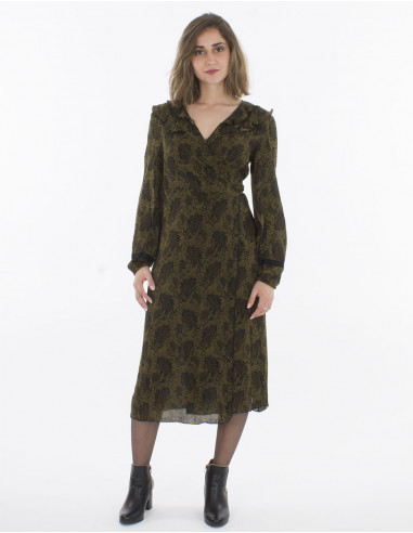 Rayon crepe pareo dress with "forest" print