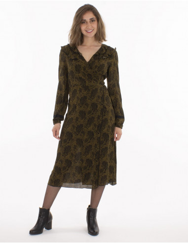 Rayon crepe pareo dress with "forest" print