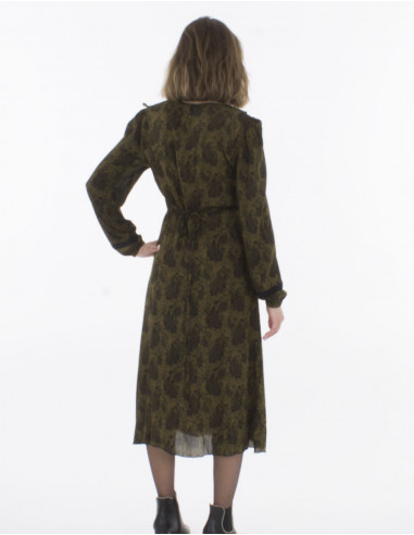 Rayon crepe pareo dress with "forest" print