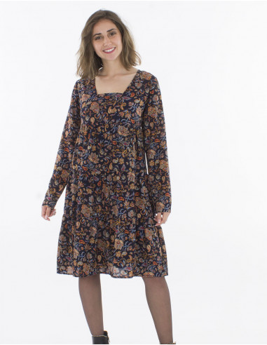Polyester dress with lining and "nuit" print