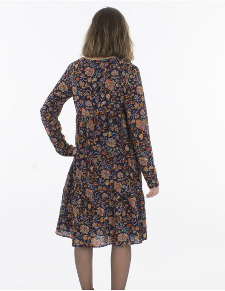Polyester dress with lining and "nuit" print