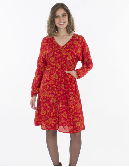 Robe Polyester Boutonnee Doublee Imprime