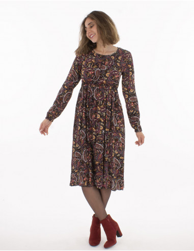 Rayon crepe dress with lining and "gaya" print