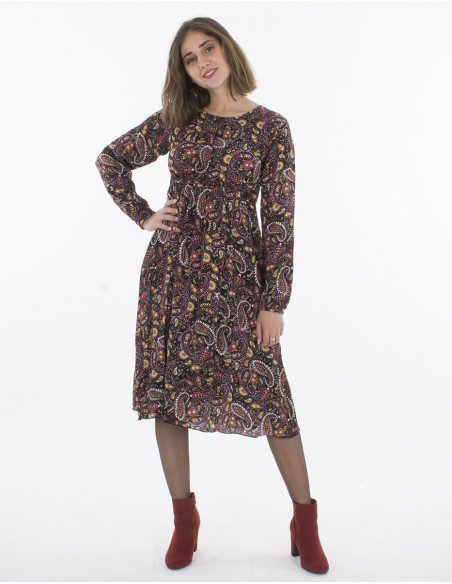 Rayon crepe dress with lining and "gaya" print