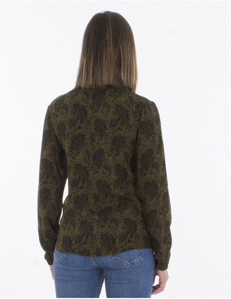 Rayon crepe blouse with buttons and "forest" print