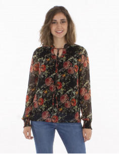 Polyester blouse with lining and "renaissance" print 2
