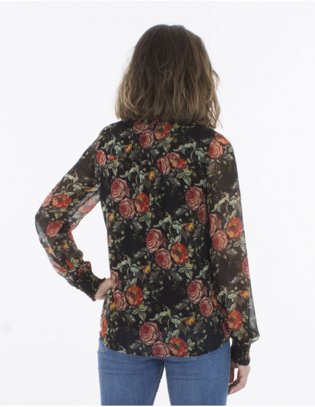 Polyester blouse with lining and "renaissance" print
