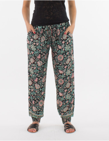 Pantalon Polyester Imprime Fleur