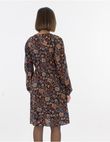 Robe Polyester Boutonnee Doublee Imprime