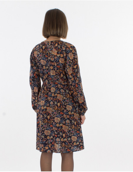 Robe Polyester Boutonnee Doublee Imprime