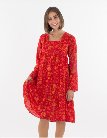 Polyester dress with lining and "nuit" print