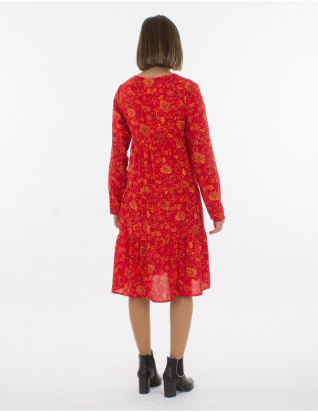 Polyester dress with lining and "nuit" print