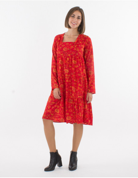 Polyester dress with lining and "nuit" print