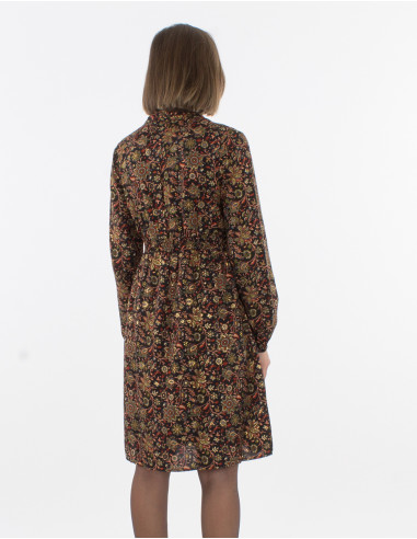 Polyester dress with lining and "golden india" print
